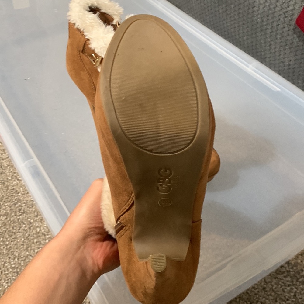 Guess Brown Suede Fuzzy Boot Heels - image 4